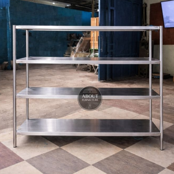 Rak solid 4 susun stainless steel / Rak dapur stainless / Rak MBG stainless 4 susun