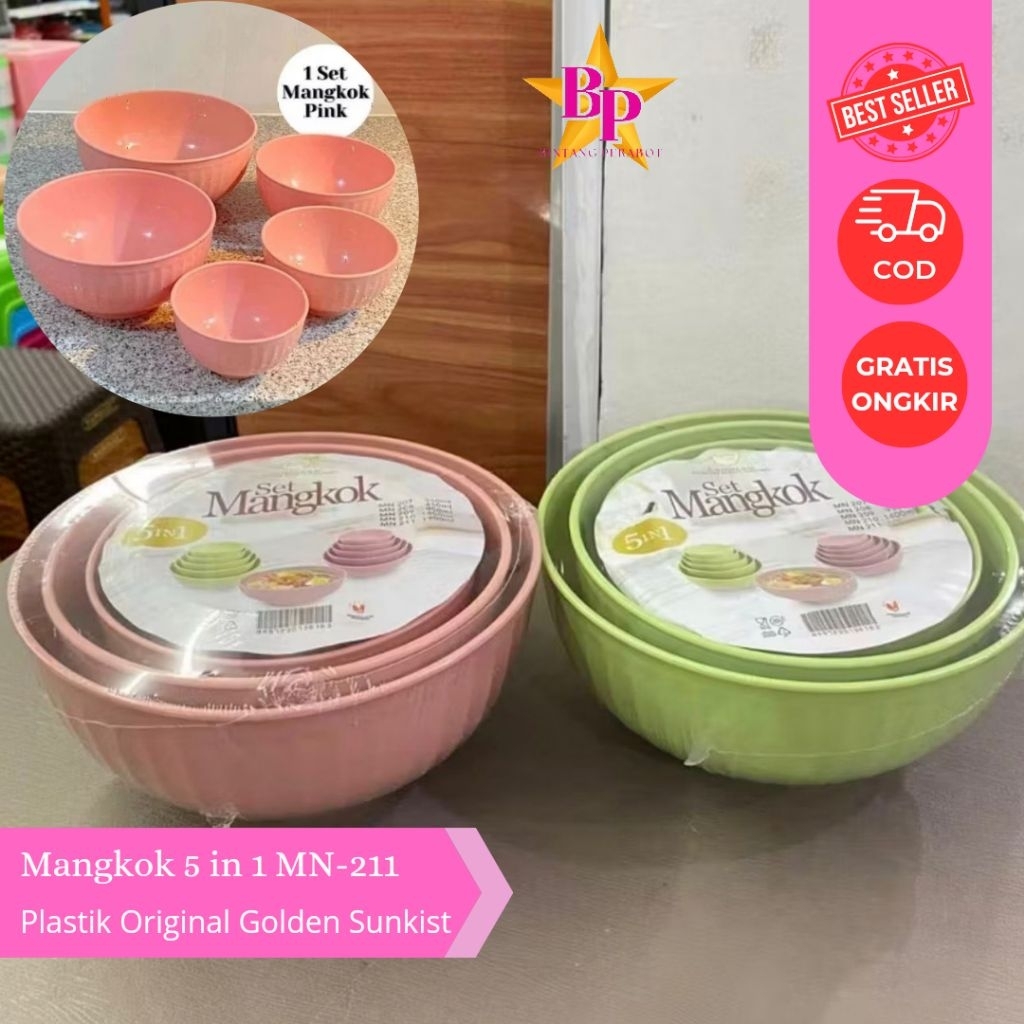 MANGKOK SET 5 IN 1 MN 211-5 SS GOLDEN SUNKIST/ Mangkok Sayur Set 5 Ukuran Kecil Tanggung Besar/ Mang