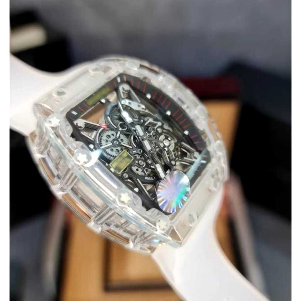 JAM TANGAN PRIA RM35-02 RAFAEL NADAL TRANSPARANT CASE 44MM WHITE RUBBER STRAP V1