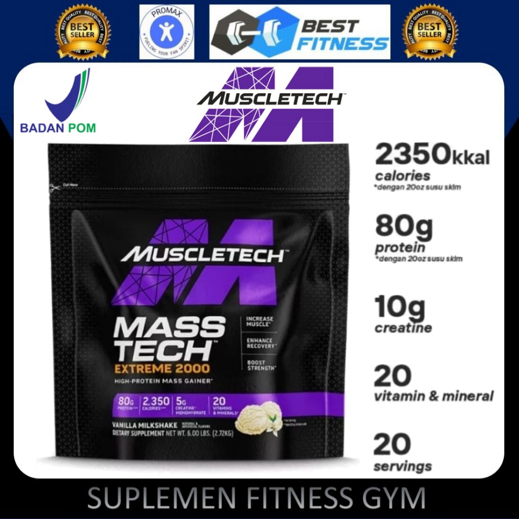 MUSCLETECH 6lb Masstech Extreme 2000 6 lbs (2.72kg) - Suplemen Fitness Mass Tech Gainer BPOM