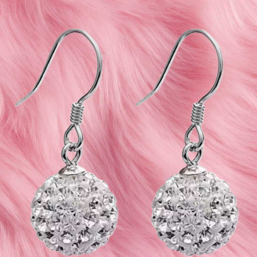 Anting Titanium Bola Kristal Gantung Wanita Anti Karat