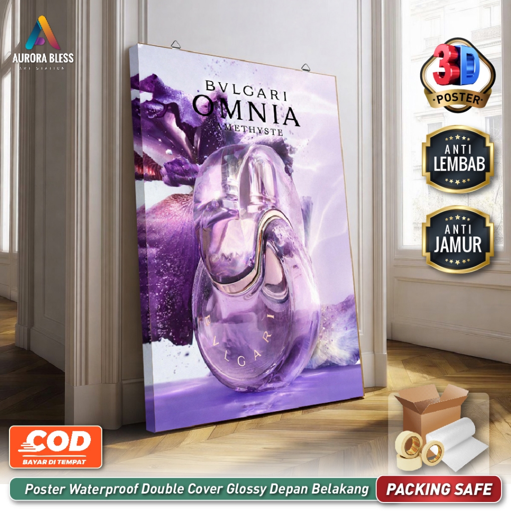 POSTER PARFUME 3D PREMIUM BULGARI OMNIA AMETHYST BIG SIZE 30X40CM WATERPROOF FULL COVER GLOSSY DEPAN