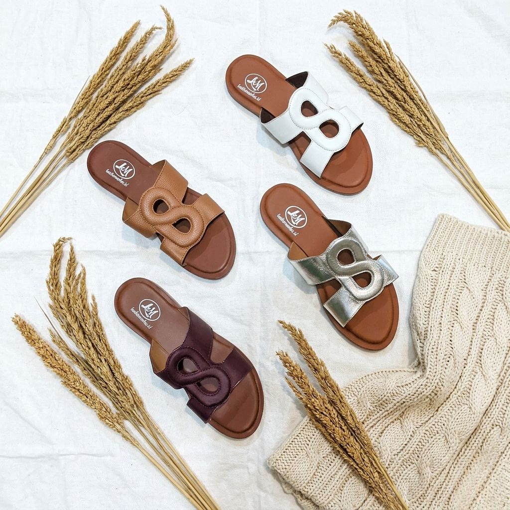 Sandal Flat Wanita Kulit Asli - Seri "Infinite Elegance" - Anti Licin