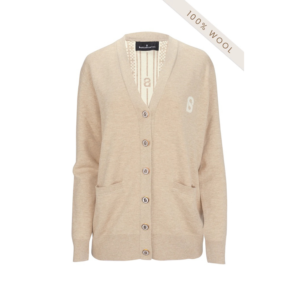 Plaid Wool Cardigan - Beige