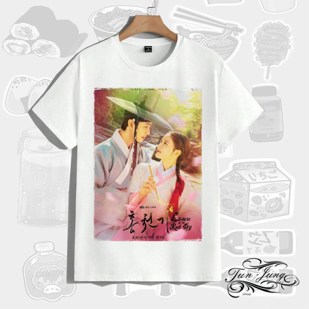 Kaos katun Unisex sablon Jumbo tema drakor Lovers of the red sky