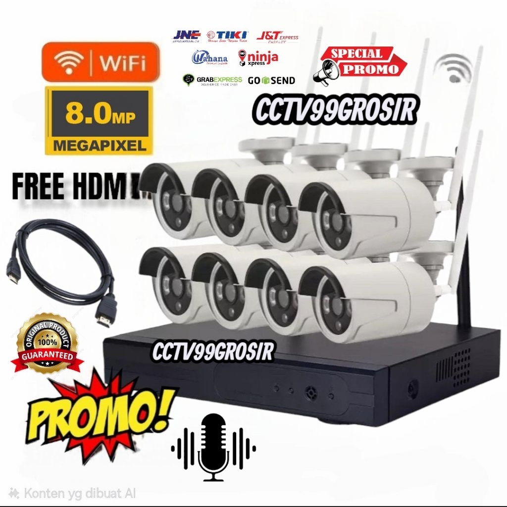paket cctv 8 channel 8mp / paket cctv wireless / paket ip camera audio series full outdoor 8mp