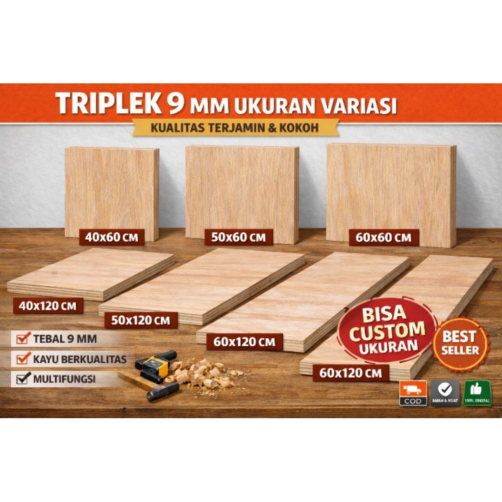 triplek semi Meranti 9 mm ukuran custom