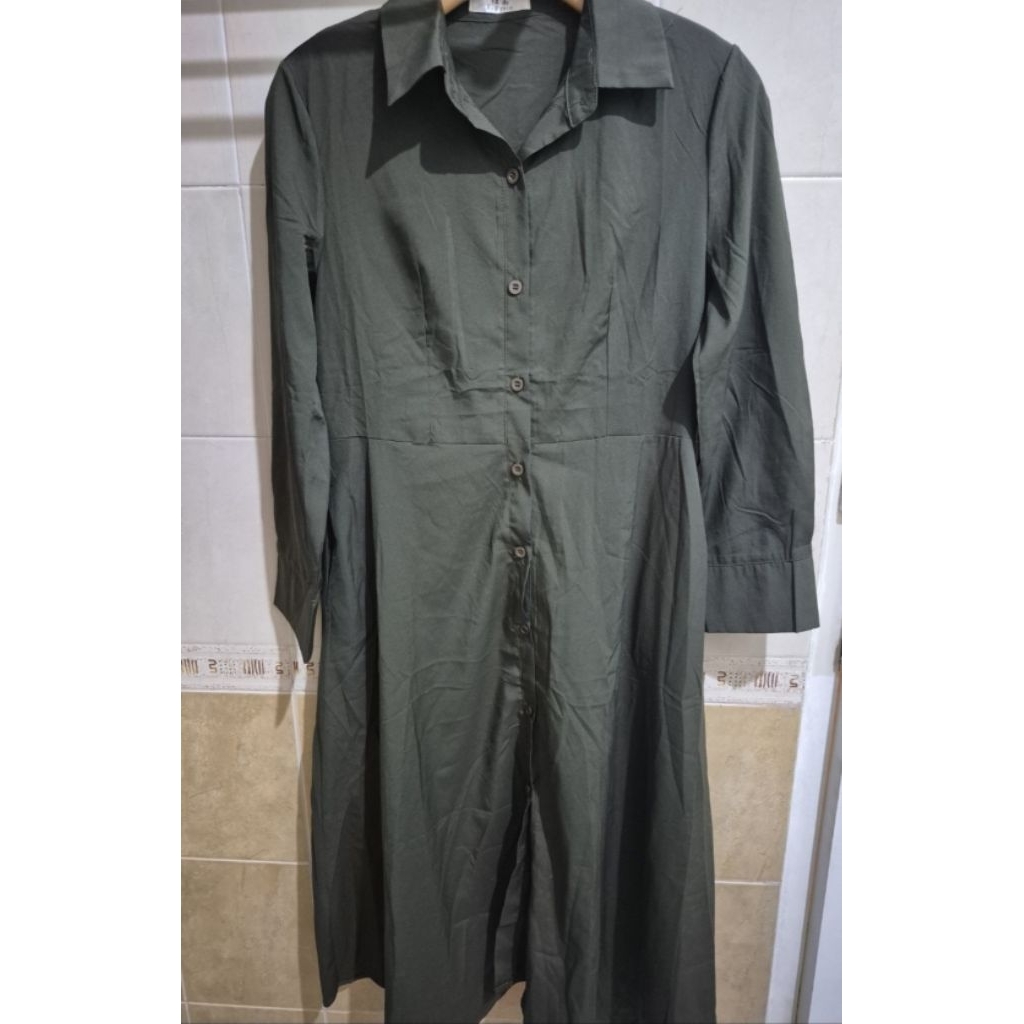 NEW Dress Kemeja warna hijau army / Shirt dress army green