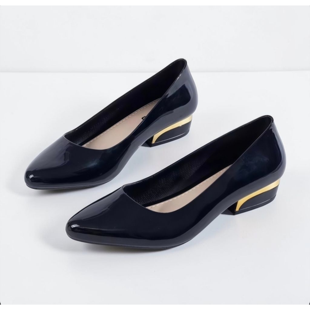 Sepatu Wanita Flat Shoes Jelly Hitam Elegan Ujung Lancip - Sepatu Kerja Kantor Fashion Casual Anti A