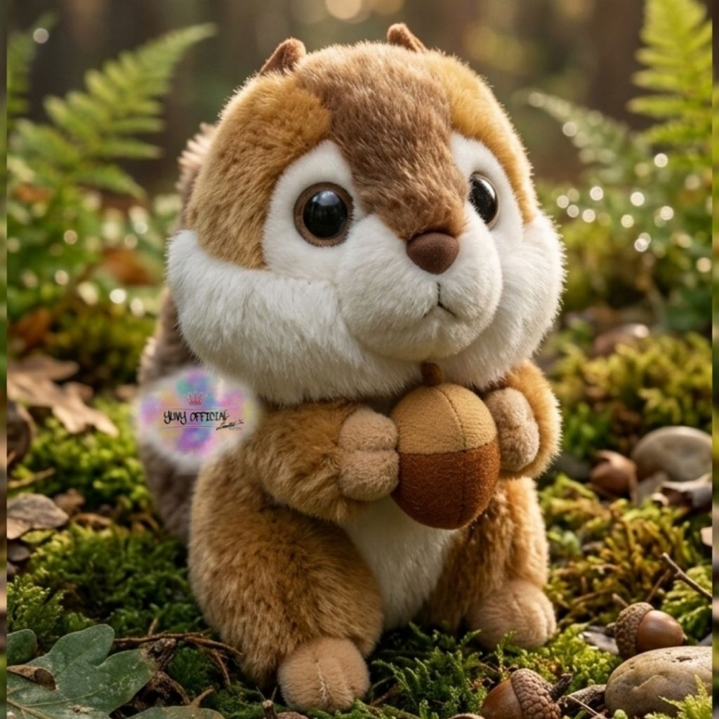 Boneka Hewan Tupai Coklat Bawa Kacang Kenari Everland Original | Plush Doll Tupai Coklat Membawa Kac