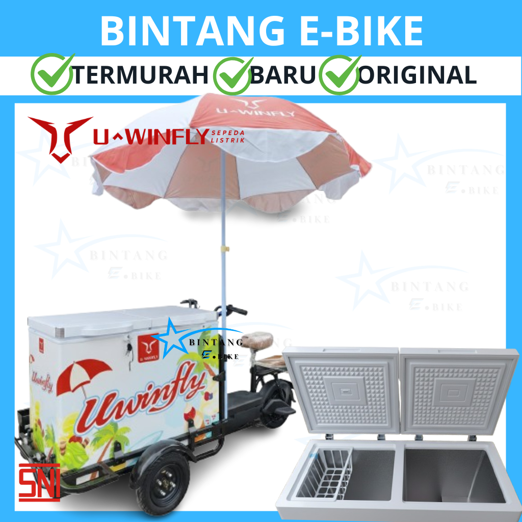 Gerobak usaha minuman makanan dingin Uwinfly GB - Gerobak Motor Listrik 48V/20aH Motor 600Watt Gerob