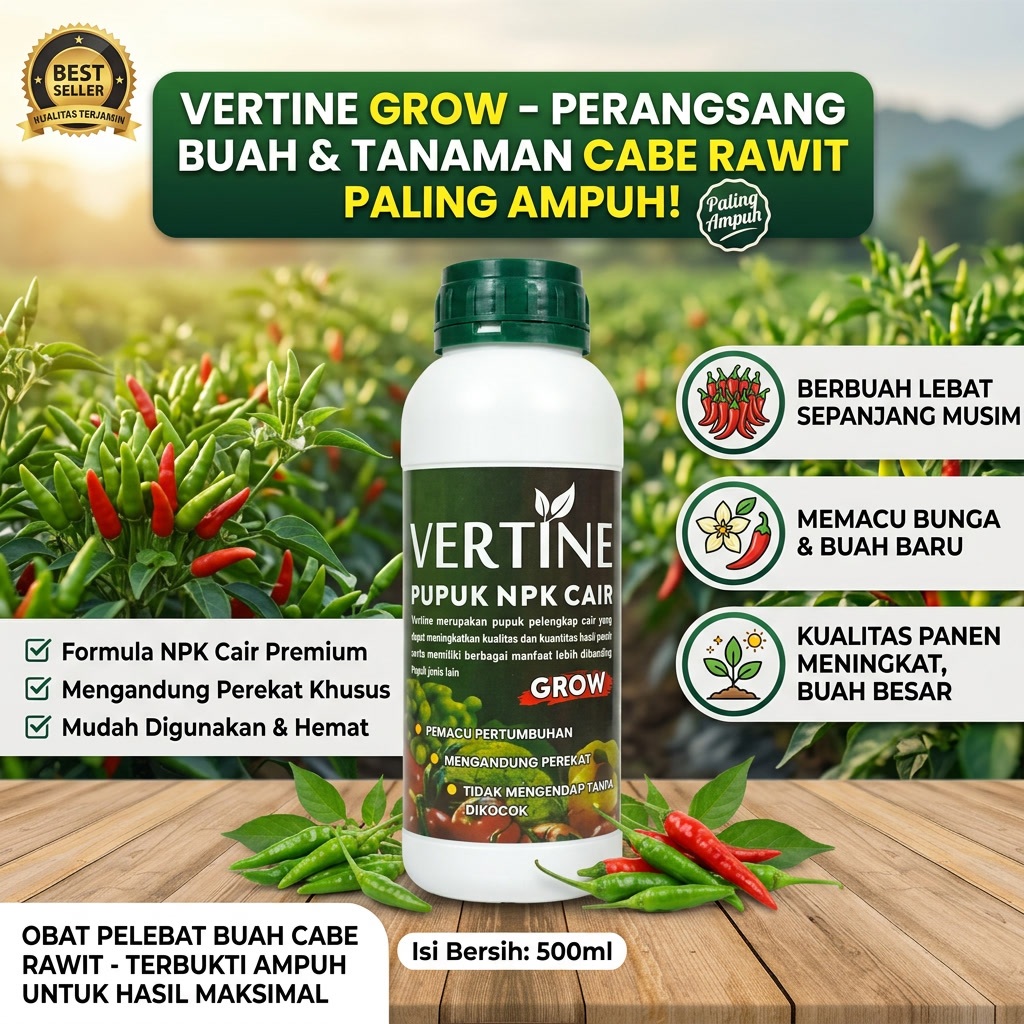 VERTINE GROW 500ml Obat Pelebat Buah Cabe Rawit - Obat Perangsang Buah Untuk Cabe Rawit - Obat Peran