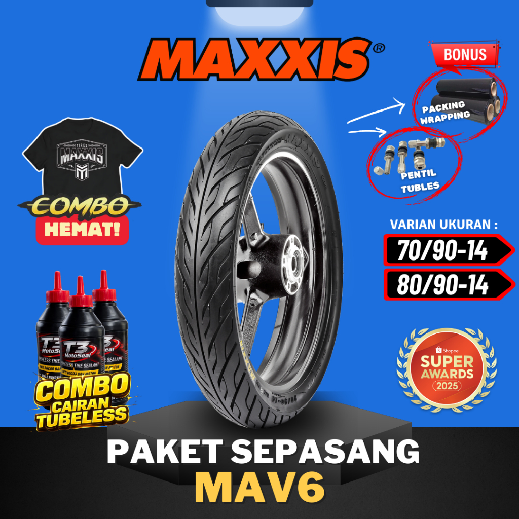 [PAKET SEPASANG MURAH] BAN MAXXIS MA-V6 RING 14 ( 70/90-14 & 80/90-14 ) / BAN MAXXIS RING 14 / BAN L