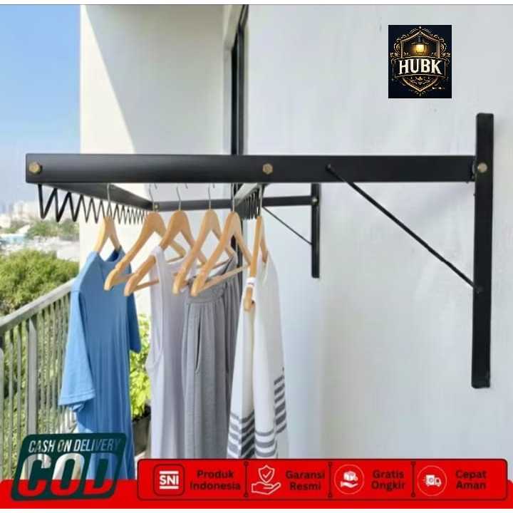 Jemuran Baju Lipat Dinding Double | Rak Gantung Jemuran Lipat Tempel Dinding | Jemuran Pakaian Hemat