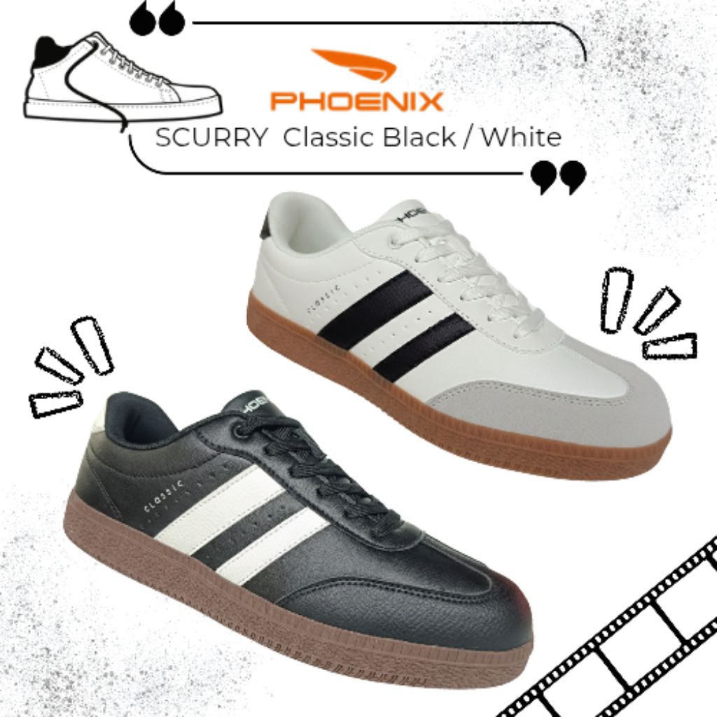 Sepatu PHOENIX SCURRY Casual Classic Retro Black-White || Original by Phoenix || Sepatu Pria Classic