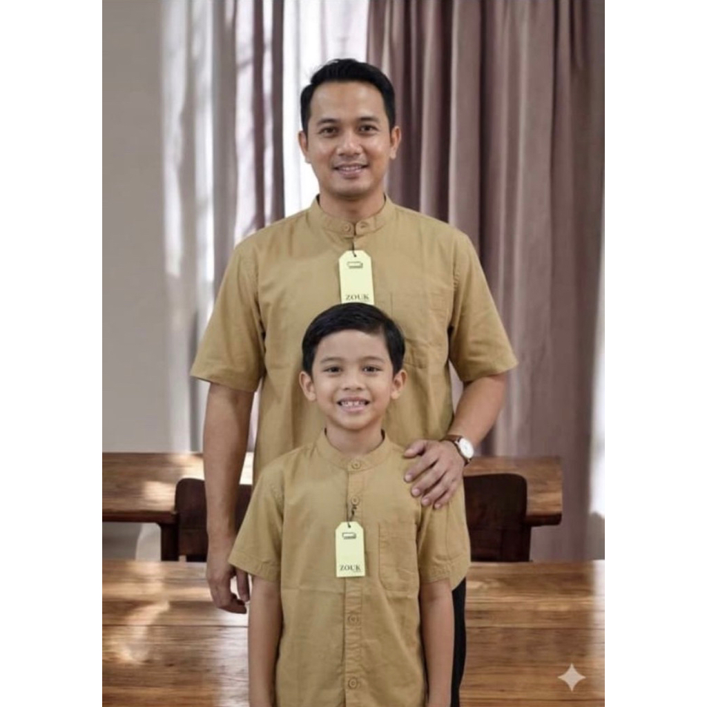 Baju Koko Kurta Couple Ayah Anak 2 Tahun - 12 Tahun ZOUK ISLAND Lengan Pendek Polos Katun Premium Te