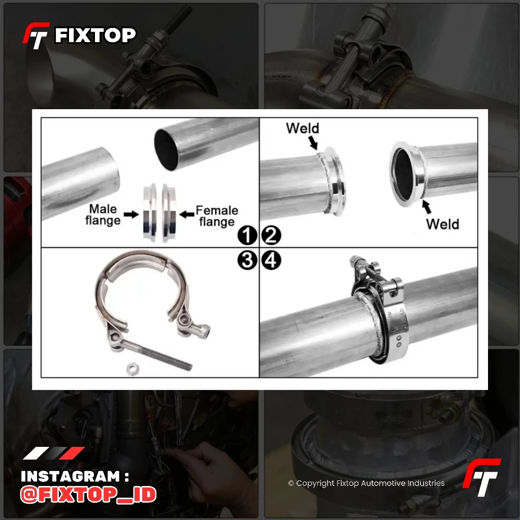 FIXTOP Klem Knalpot V Band Clamp 2 Inch Stainless Steel Sambungan Pipa Exhaust Racing Mudah Digunaka