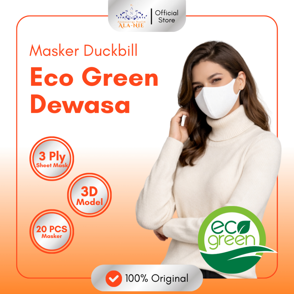 Masker Duckbill Dewasa Eco Green 1 Box isi 50pcs Premium Alanie