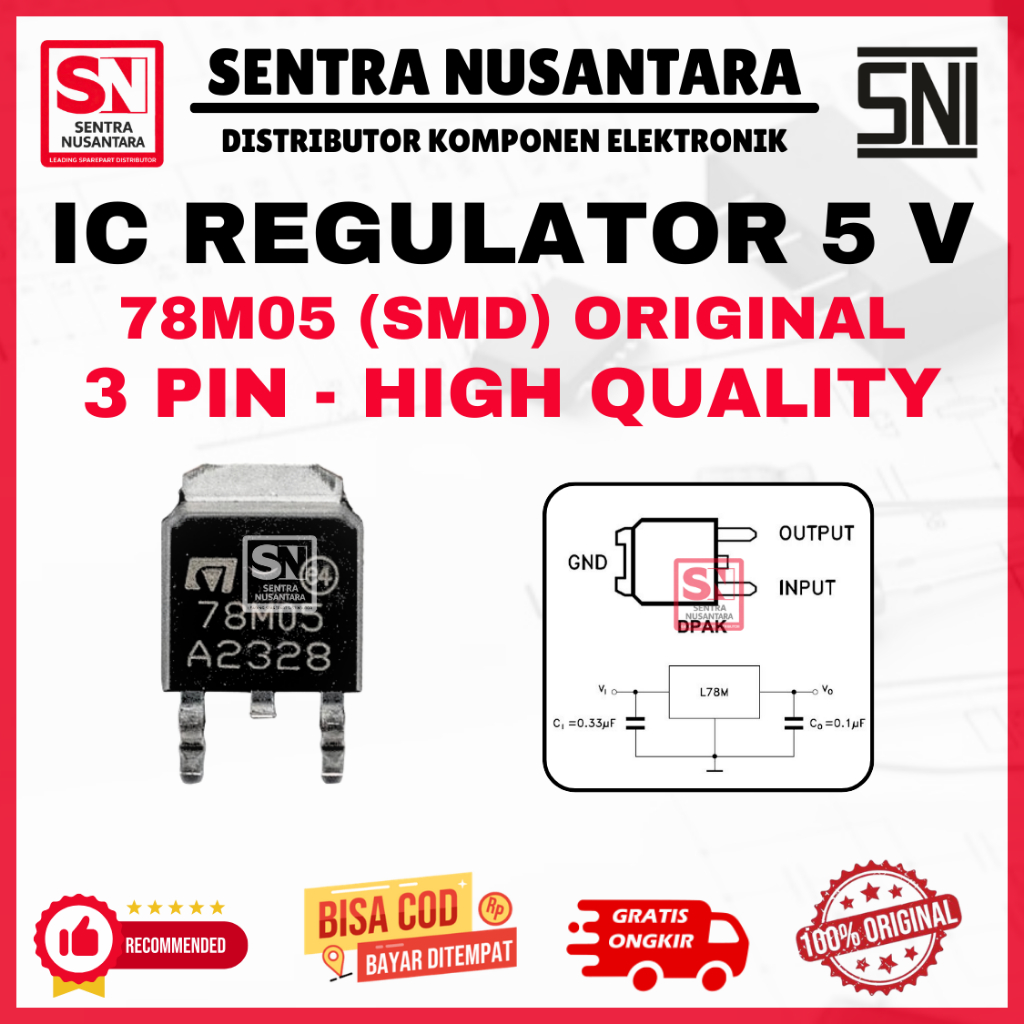 IC Regulator SMD 5V 78M05 / 7805 / L78M05CDT | Komponen Regulator TO-252 D-PACK | SMD 7805 REGULATOR