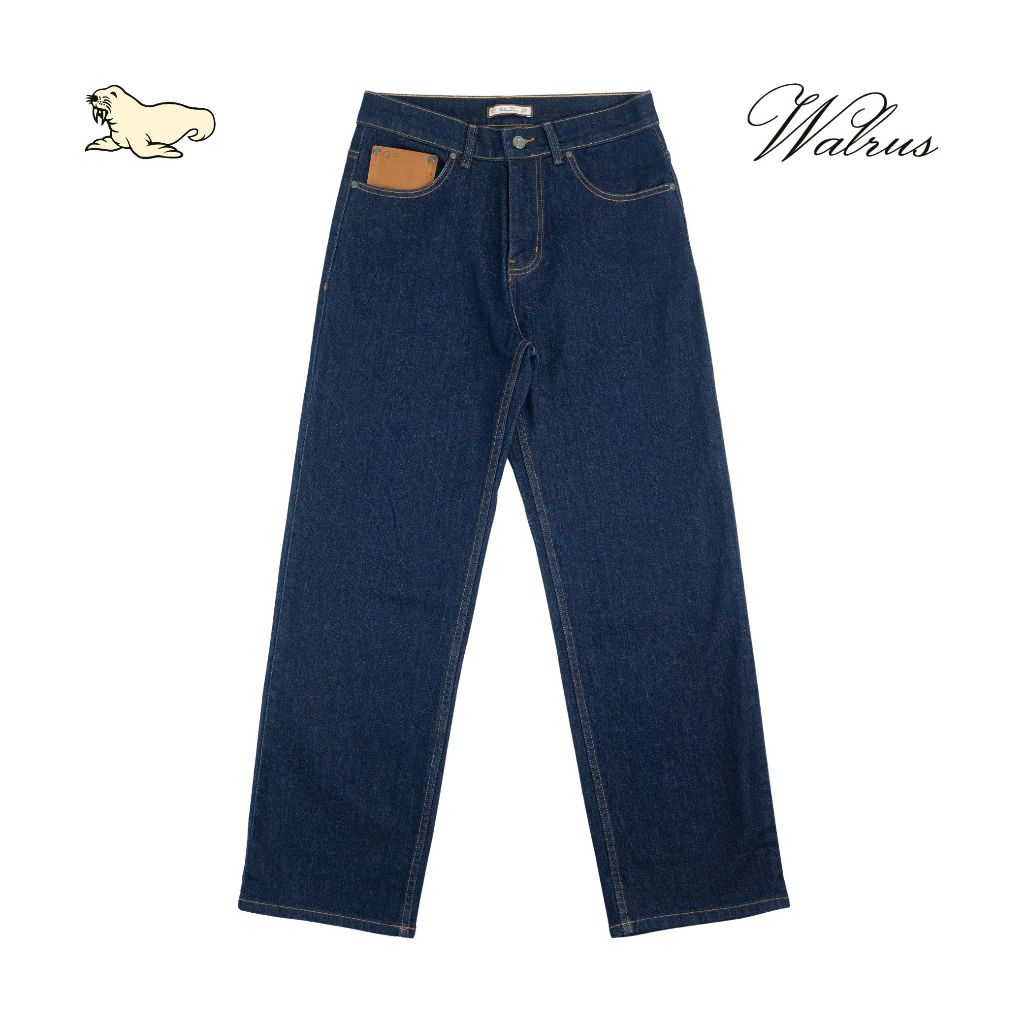 Walrus Signature Denim Pant Straight Fit Celana Jeans Pria Night Indigo with Leather Accent G80022N
