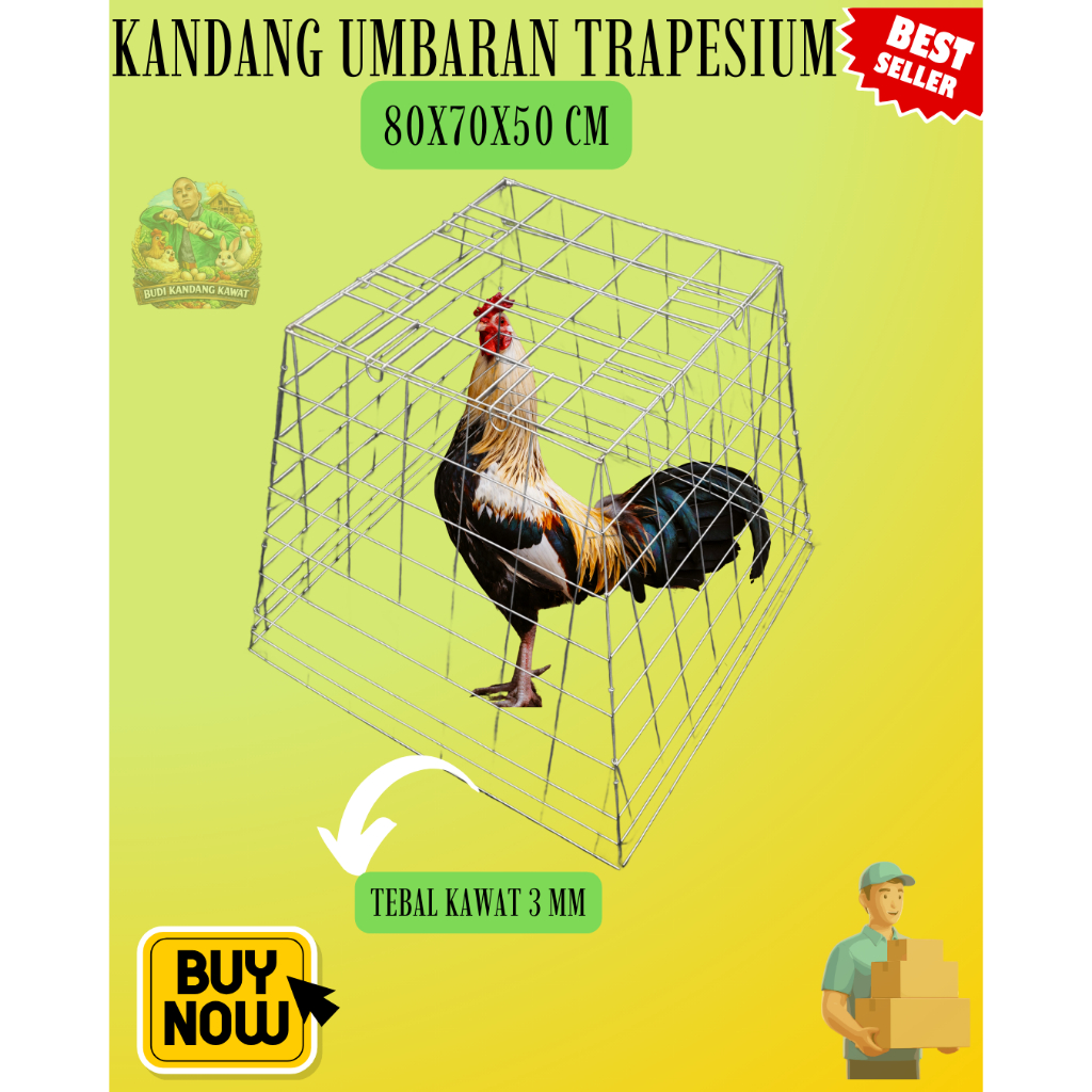 Kandang Ayam Umbaran Trapesium 80x70x50 cm – Kuat & Kokoh, Praktis untuk Ayam Hias, Jago Bangkok & A