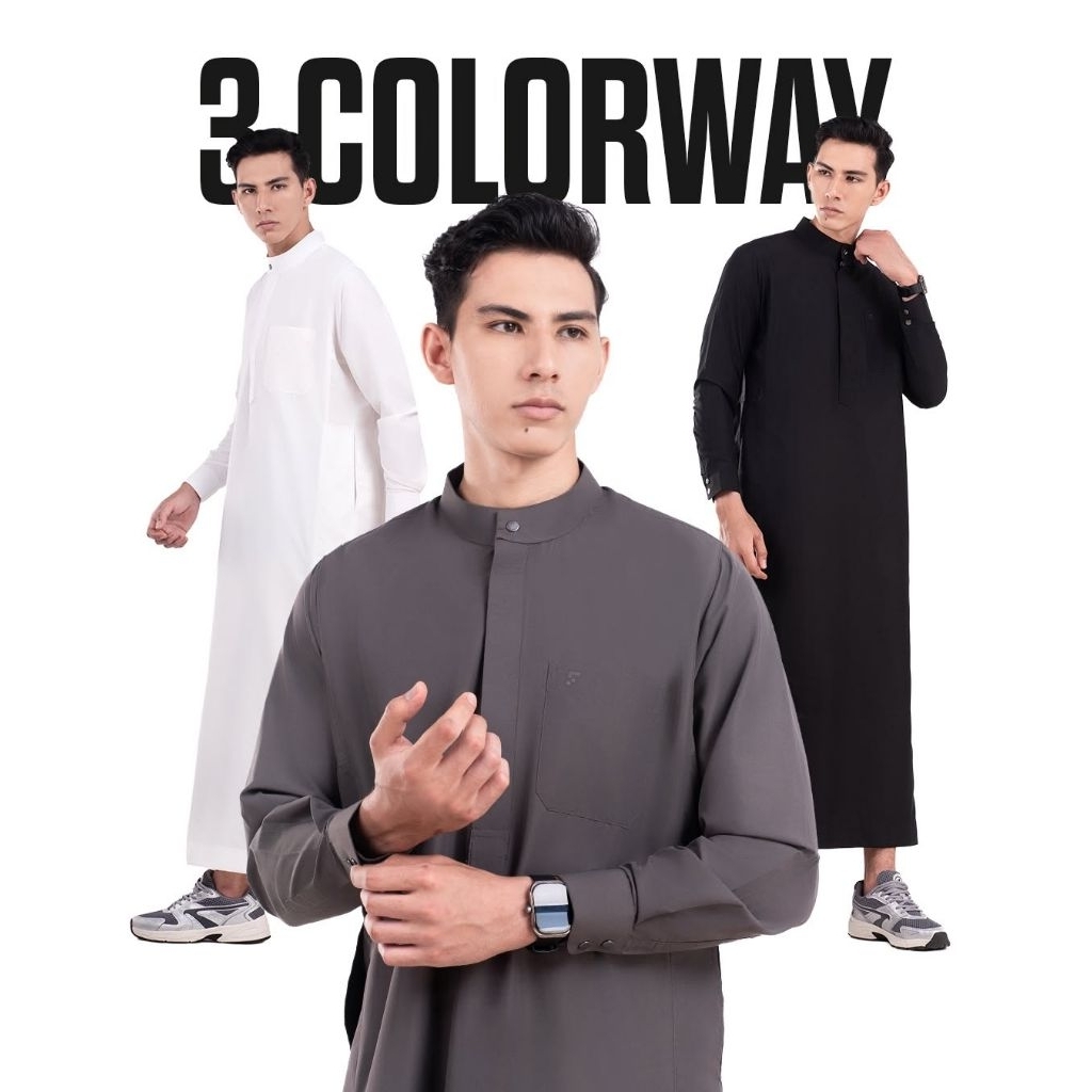 Jubah Fadkhera Elquds Black White Grey Hitam Putih Abu