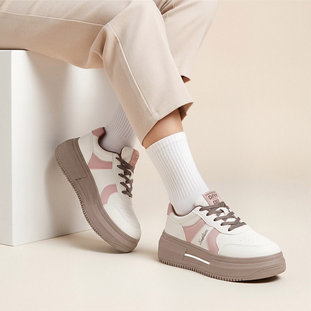 Sepatu Sneakers Simple Wanita Sepatu Kasual Tinggi Cewek Kekinian Women Casual Sport Shoes DNY418