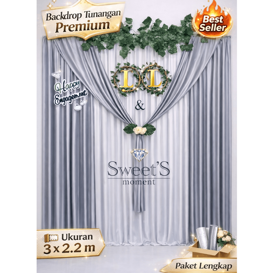 Backdrop Tunangan Lamaran Engagement 3x2.2m Premium | Background Dekorasi Tunangan Paket Lengkap