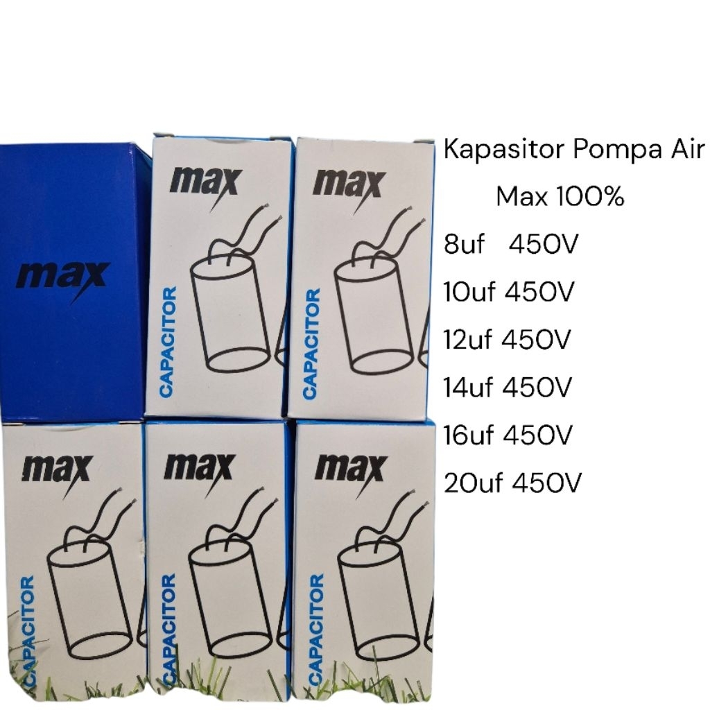Kapasitor Pompa Air 2 Kabel 8uf, 10uf, 12uf, 14uf, 16uf, 20uf 450V Original