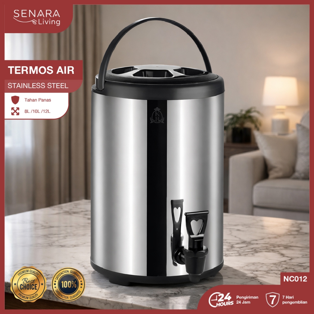 SENARA Living Milk Tea Bucket 8L 10L 12L Liter Termos Air Panas Dingin Stainless Steel Tahan Lama / 