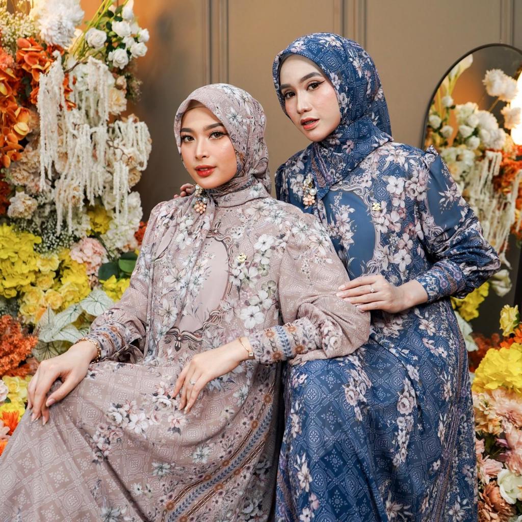 Dumma.id Set Hijab Natalia Ceruty Babydoll Lapis Furing Gamis Mewah