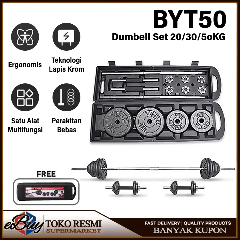 Dumbell Barbel 50KG 30KG 20KG Set Dumbel Barbel Set 50kg Peralatan Kebugaran Angkat Berat