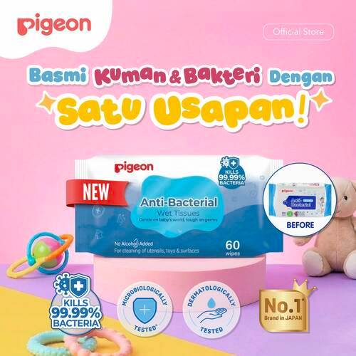 PIGEON Wipes ANTIBACTERIAL WET TISSUE | Tisu Basah Bayi | Tisu Basah Anti Bakteri
