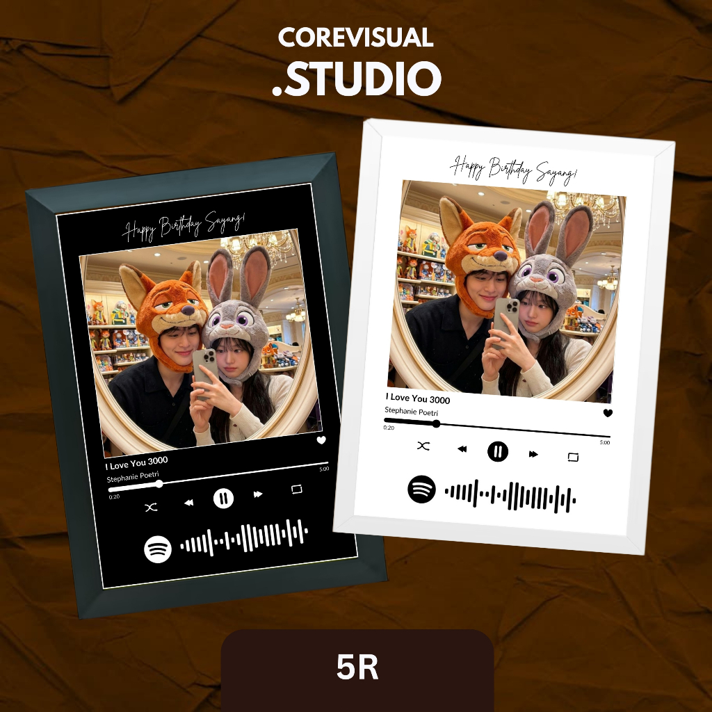 1 HARI JADI Custom Foto Lagu Frame Putih/Hitam 5R - Bingkai Foto Kado Ulang Tahun Kartu Ucapan