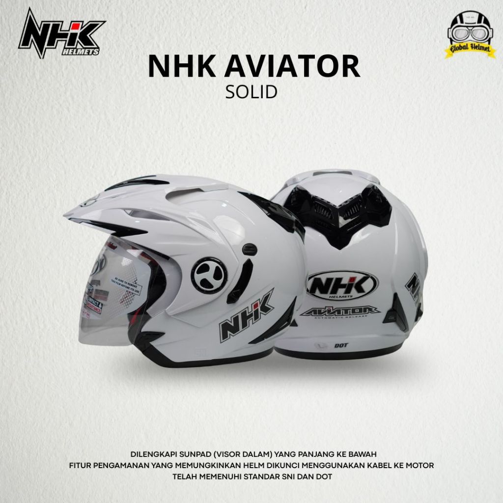Helm NHK Halfface NHK Aviator Solid White Helm NHK Helm Motor NHK