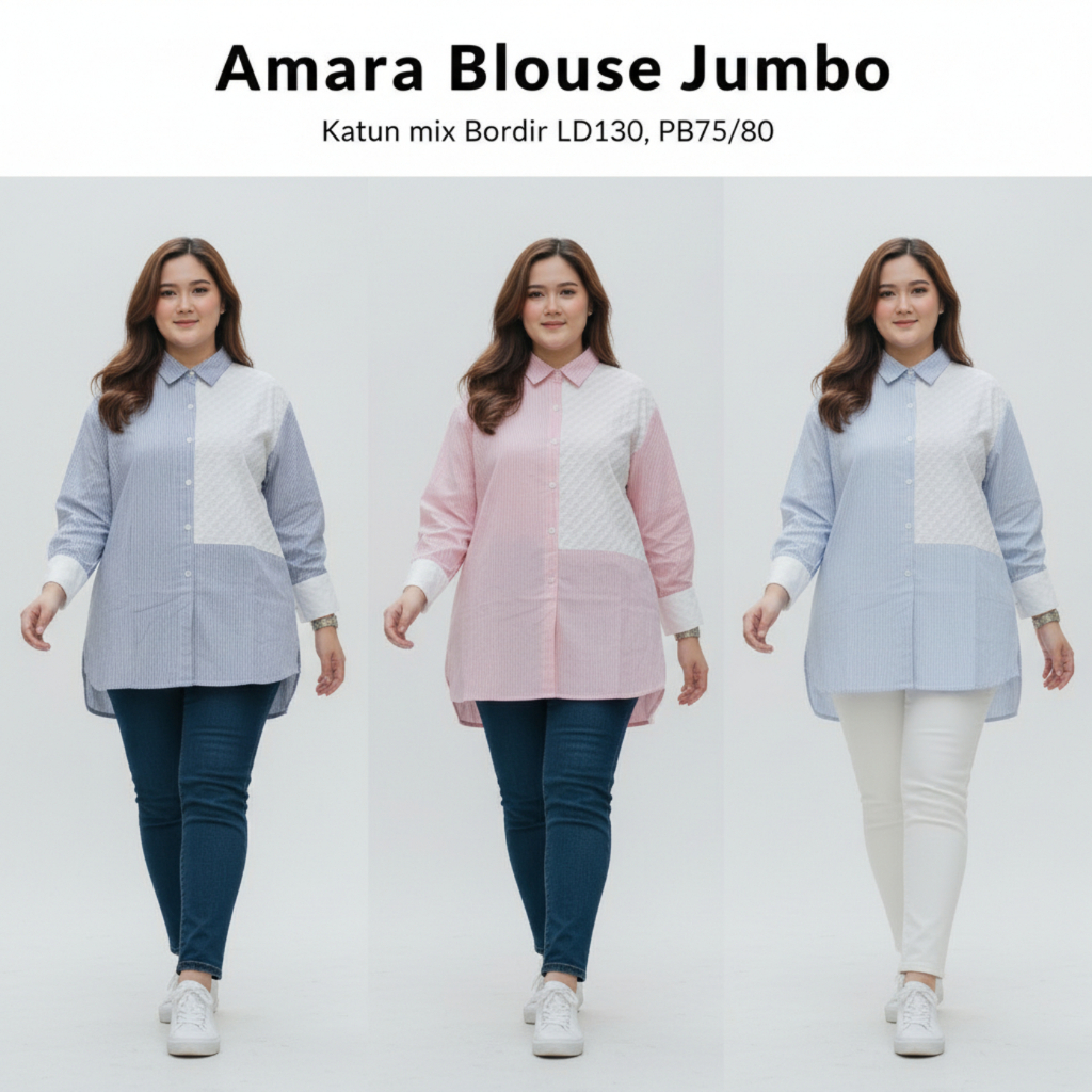 Amara Blouse Jumbo Katun Bordir Premium LD 130 Atasan Wanita Big Size