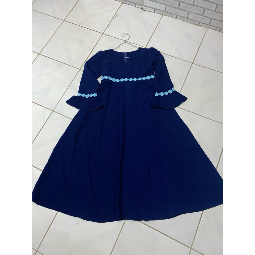 PL preloved gamis dress muslim anak navy biru dongker 7 8 9 tahun