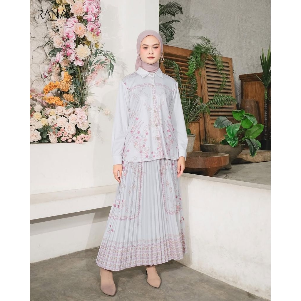 One Set Setelan Rok Plisket Prisket Premium Wanita Cewek Motif Dilenia