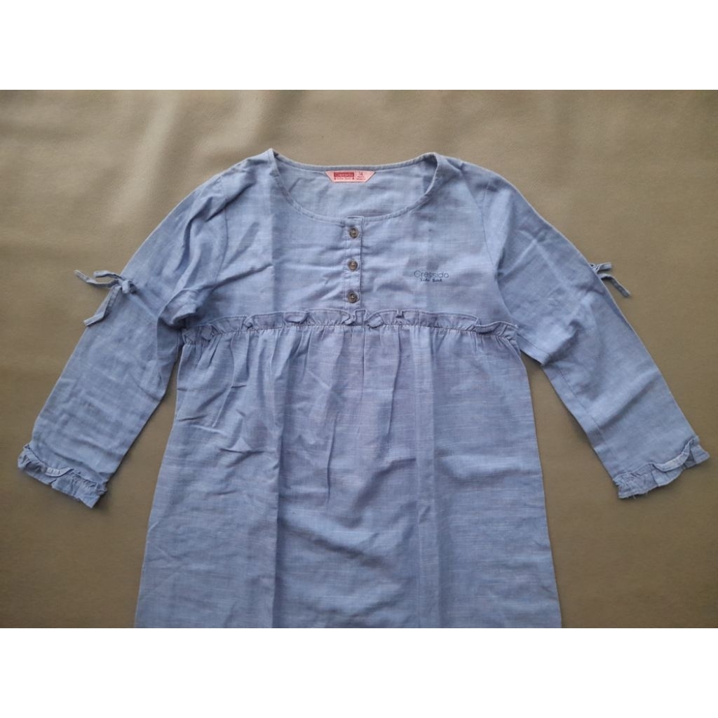 CRESSIDA GAUN MUSLIM ANAK GAMIS DRESS BIRU OXFORD