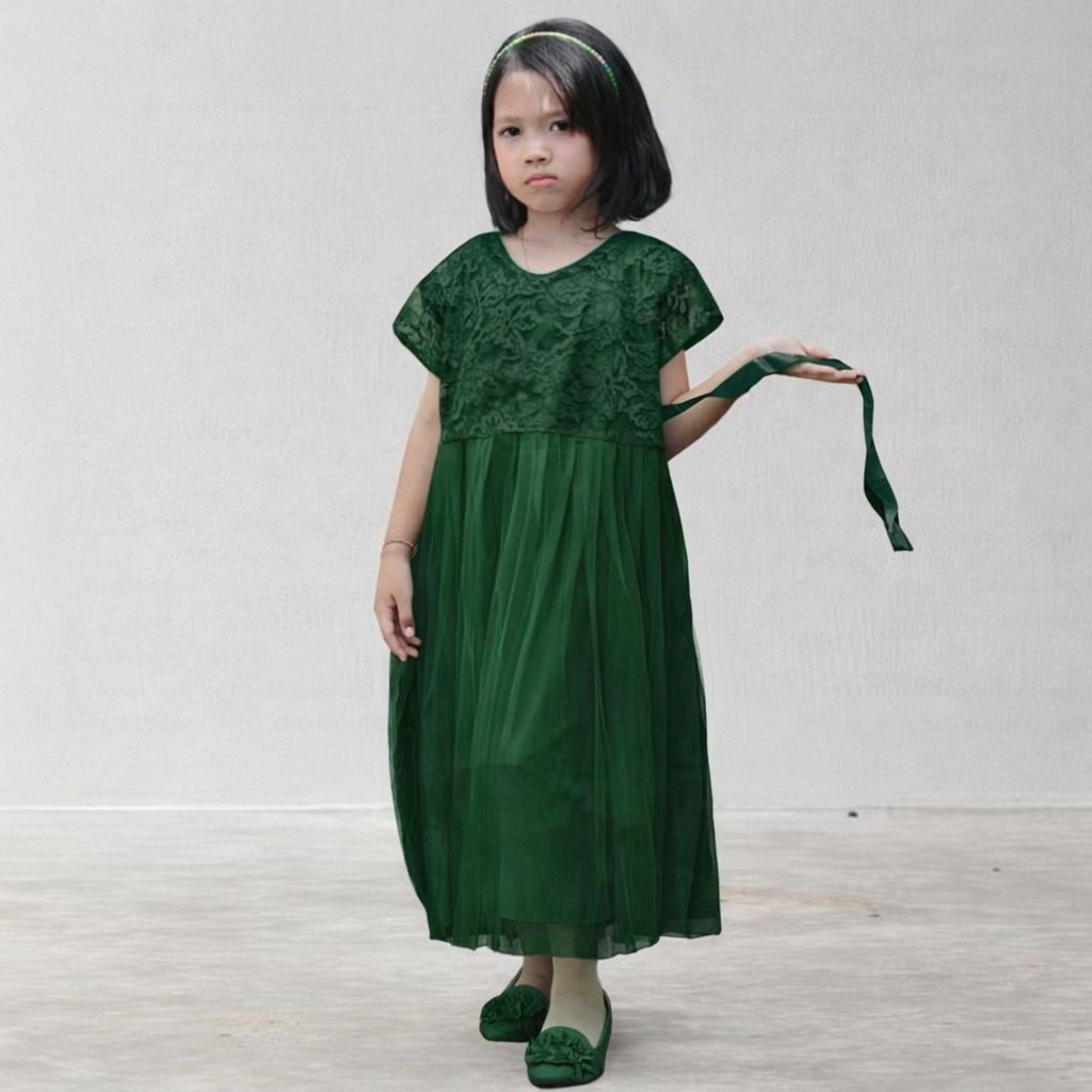 Gaun Brukat Tutu Hijau Tua // Dress Pesta Anak Warna Army // Baju Anak Kondangan Brukat