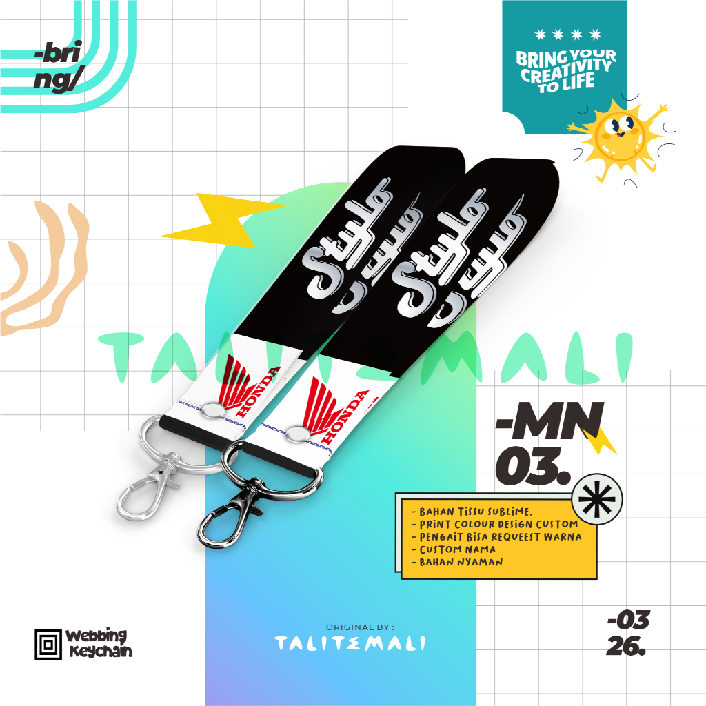 Gantungan Kunci Tali Lanyard Custom STYLO 3 2.5 cm x 18 cm Tisu Polyester Anti Luntur