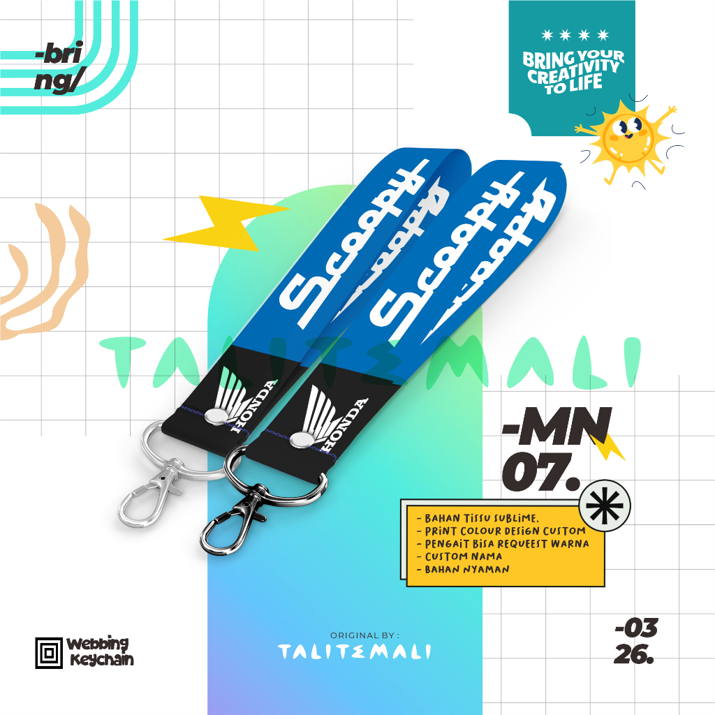 Gantungan Kunci Tali Lanyard Custom SCOOPY 3 2.5 cm x 18 cm Tisu Polyester Anti Luntur