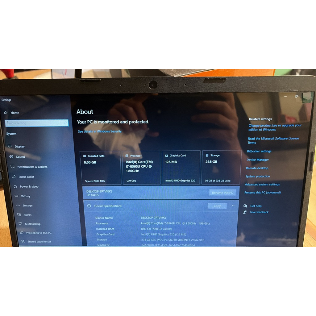 LAPTOP HP CORE I7 GEN 8 DDR4 8GB SSD 256GB