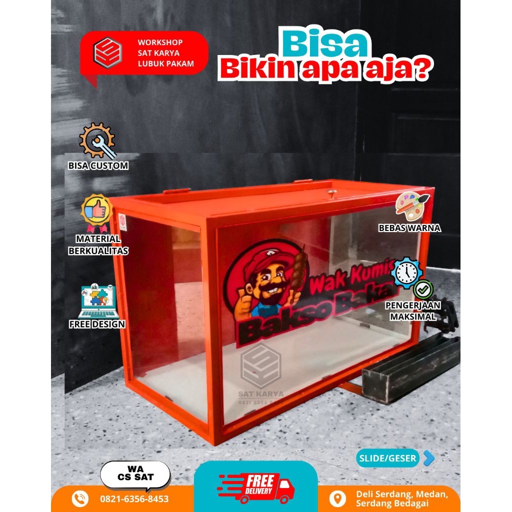 Estalase Bakso Bakar/steling/showcase-Set tempat bakar bakso dan kipas fun