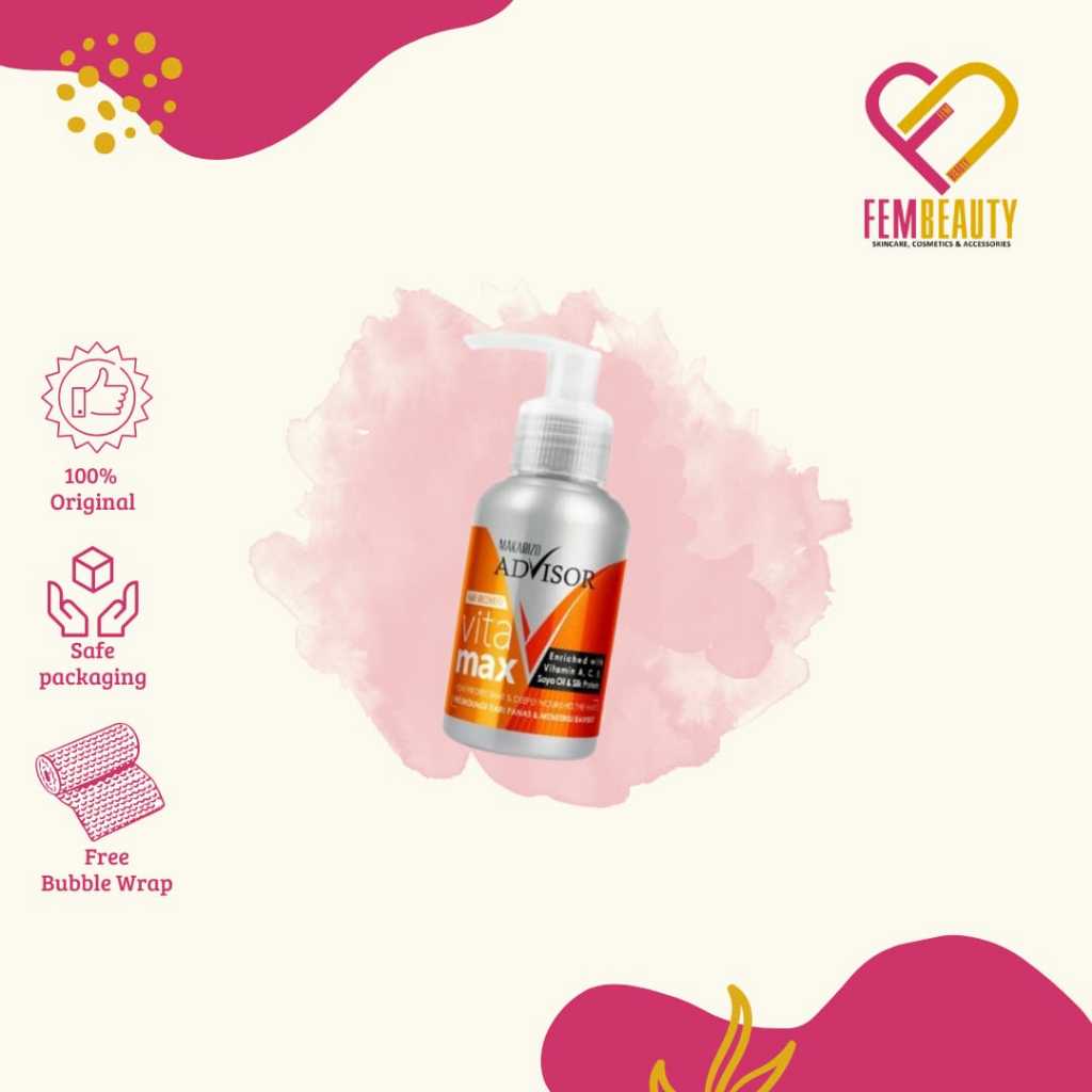 FEM BEAUTY-Makarizo Advisor Vita Max Serum Enriched Vitamin A, C, E, Soy Oil, Squalane, Botol Pompa 