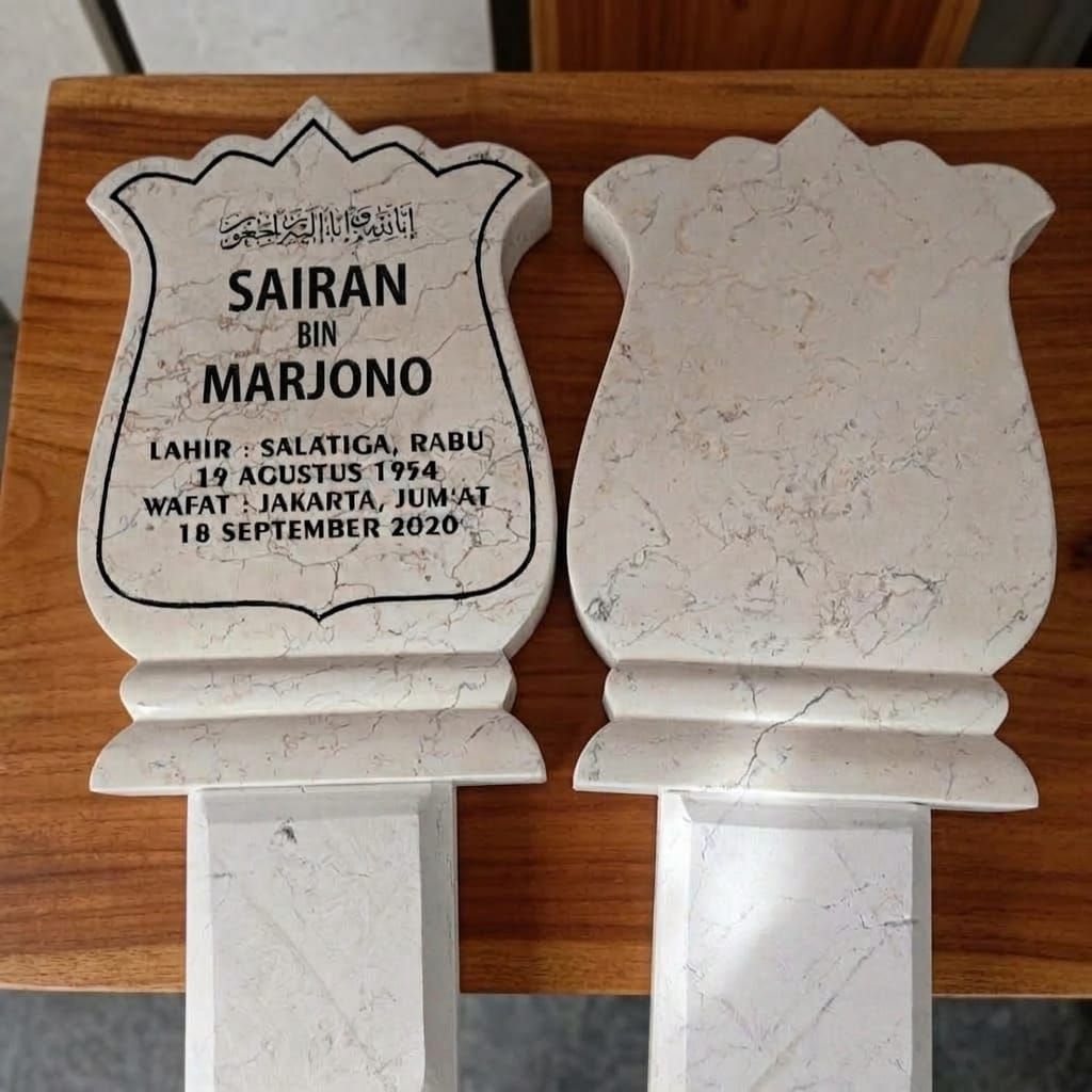 Nisan Marmer Putih Custom Model Pipih - Nisan Kuburan Marmer Asli Tulungagung Berkualitas