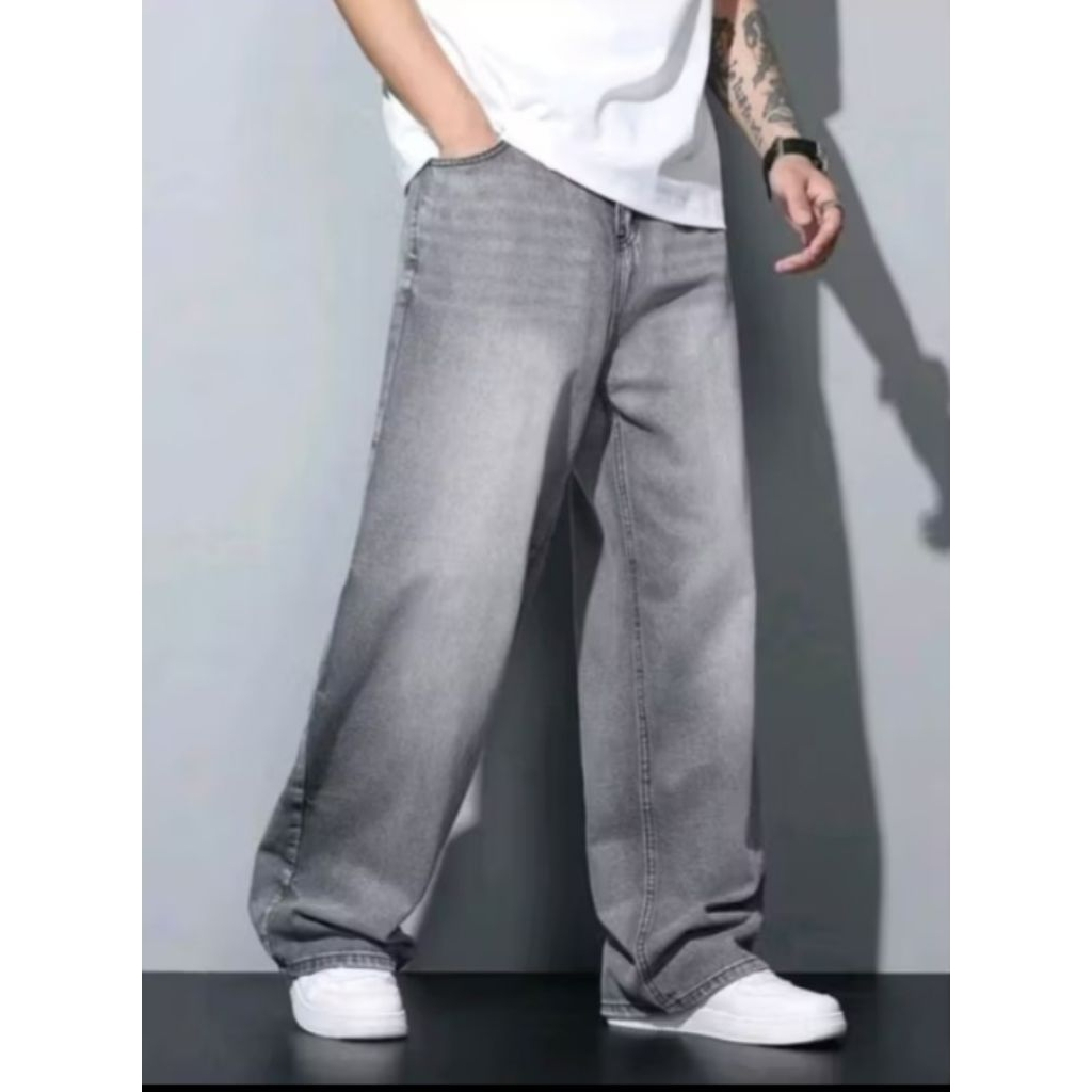 celana pria korean style oversize/baggy pants loose whisker gombrong/loose pants nyaman /denim unise