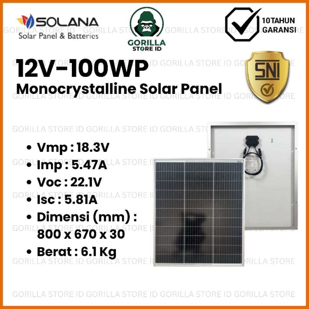 SOLAR PANEL 100WP SOLANA SOLAR CELL MONOCRYSTALLINE