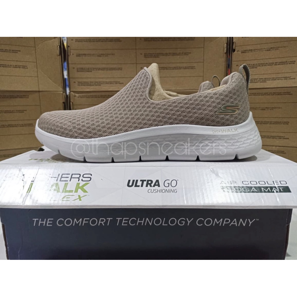 Sepatu Pria Skechers Go Walk Flex - Reveal Taupe/Orange Original PT MAP Resmi