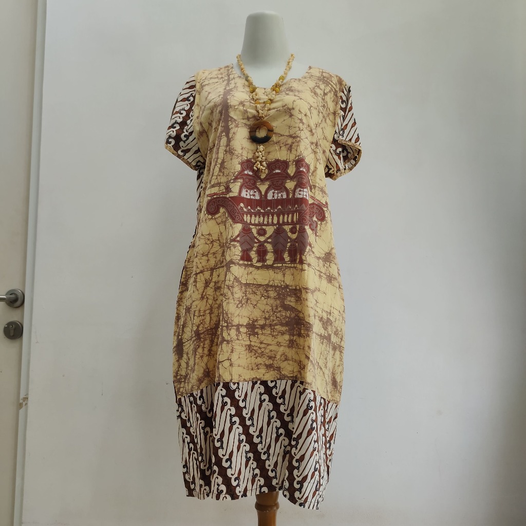 Daster Batik Rumah Jogja Katun Shantung Adem Dress Midi Motif Wayang Parang (AVCBB036)